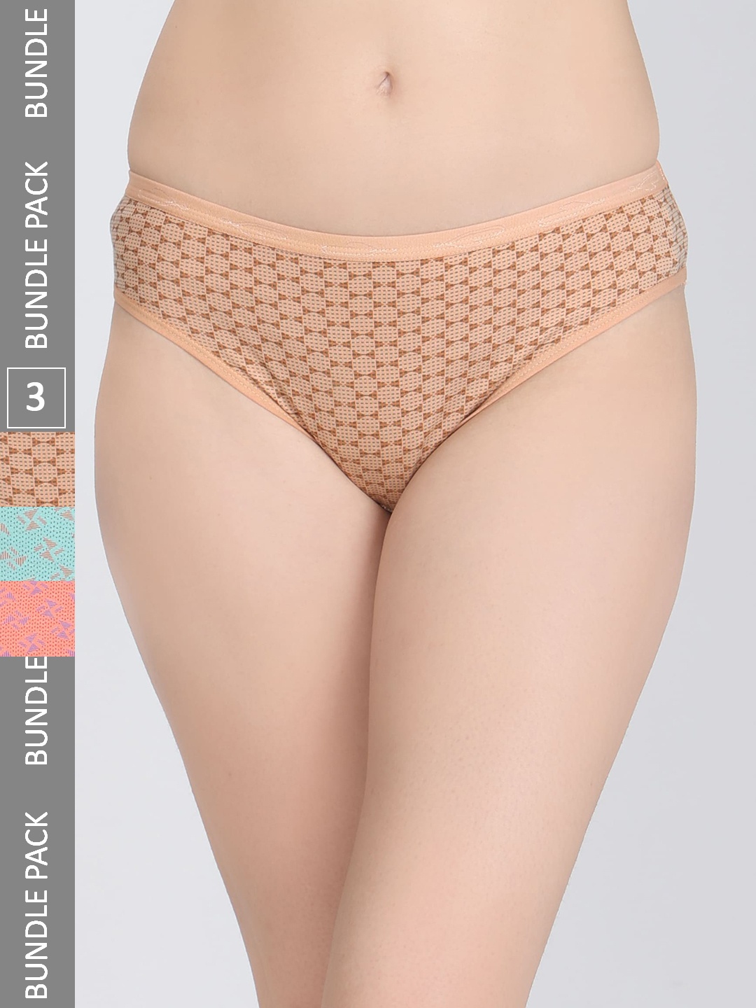 

Innocence Women Pack Of 3 Printed Hipster Briefs BBAPLIN91984_S, Orange