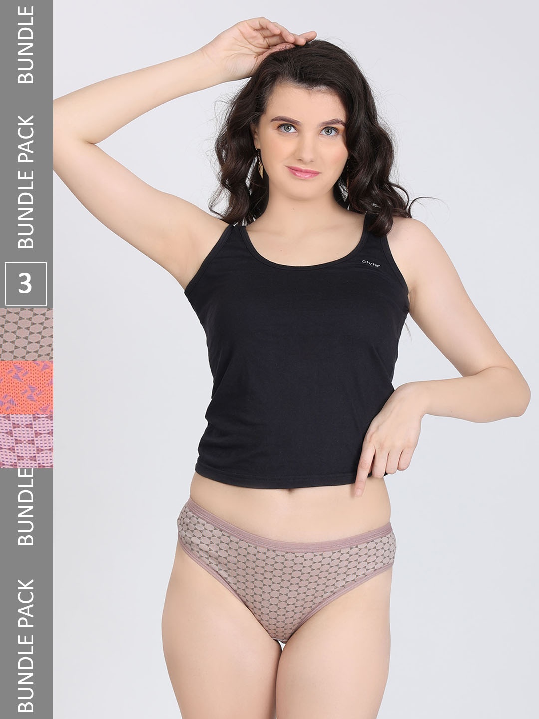 

Innocence Pack Of 3 Printed Mid-Rise Basic Briefs BBAPLIN91975_S, Purple