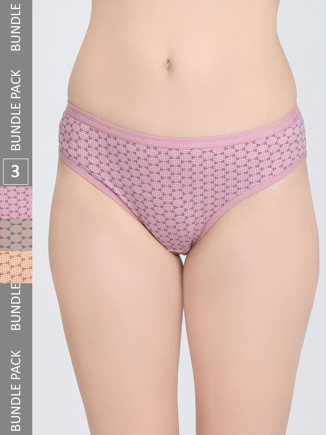 

Innocence Women Pack Of 3 Printed Mid Waist Hipster Briefs BBAPLIN91982_S, Beige
