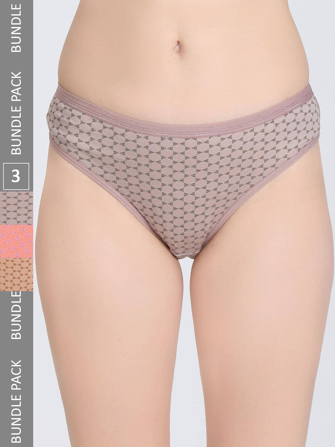 

Innocence Women Pack Of 3 Mid-Rise Printed Hipster Briefs BBAPLIN91972_S, Beige