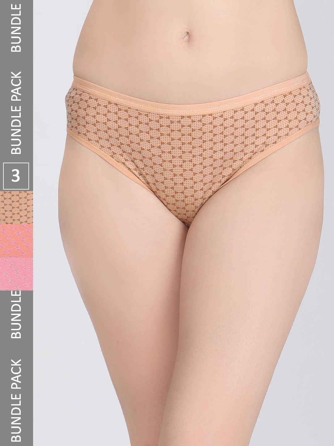 

Innocence Women Pack Of 3 Printed Mid-Rise Hipster Briefs BBAPLIN91973_S, Beige