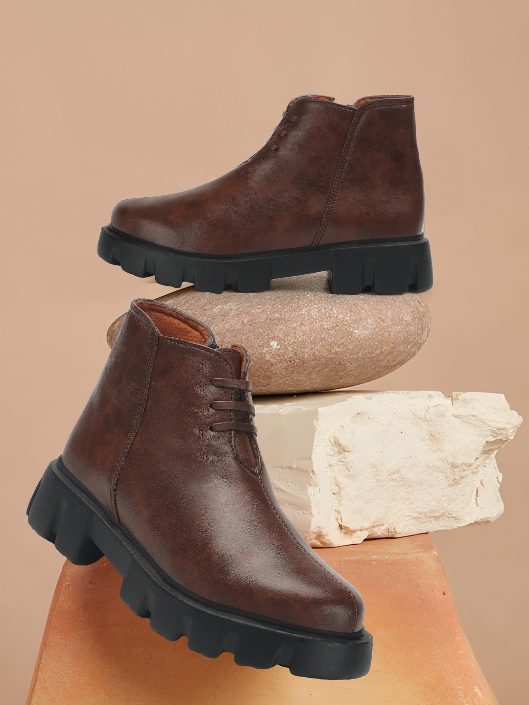 

FASHIMO Mid-Top Leather Regular Boots, Brown