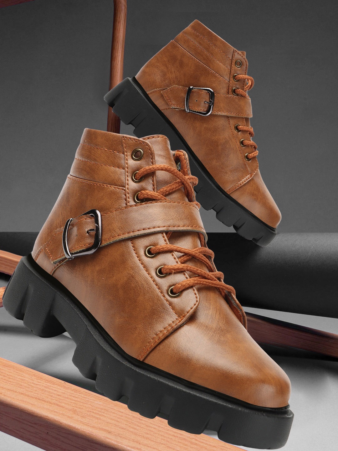 

FASHIMO Women Leather Mid-Top Sneakers, Tan