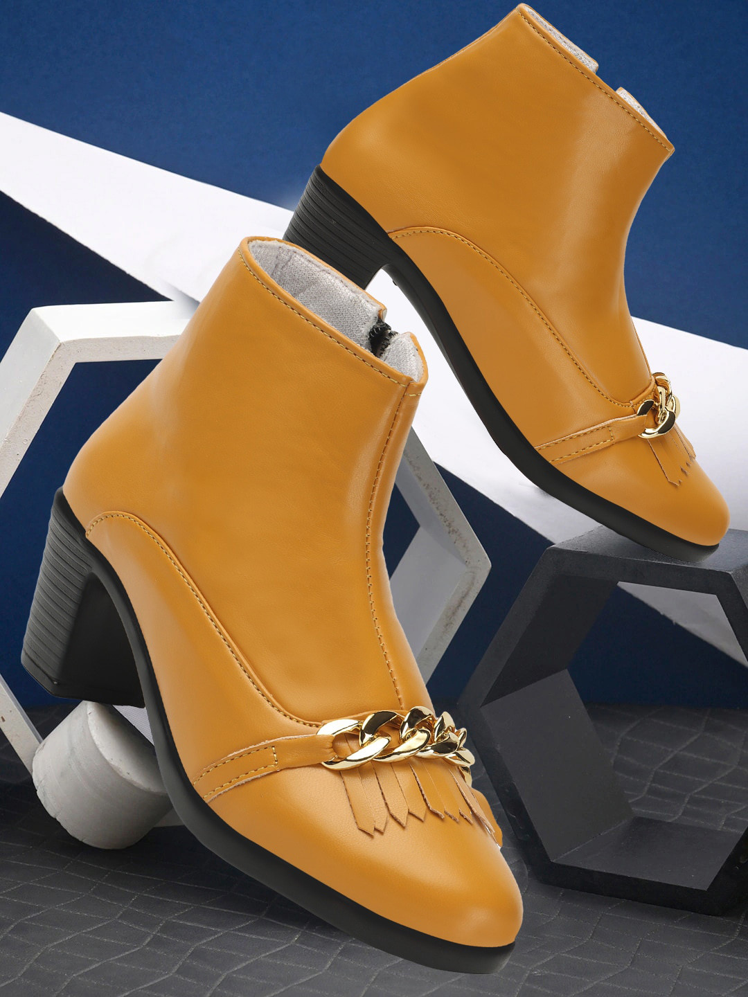 

FASHIMO Mid-Top Leather Regular Boots, Yellow