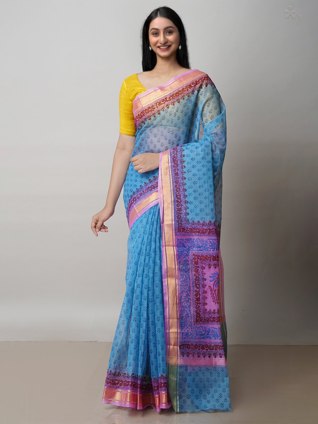 

Unnati Silks Ethnic Motifs Printed Pure Cotton Handloom Kota Saree, Blue