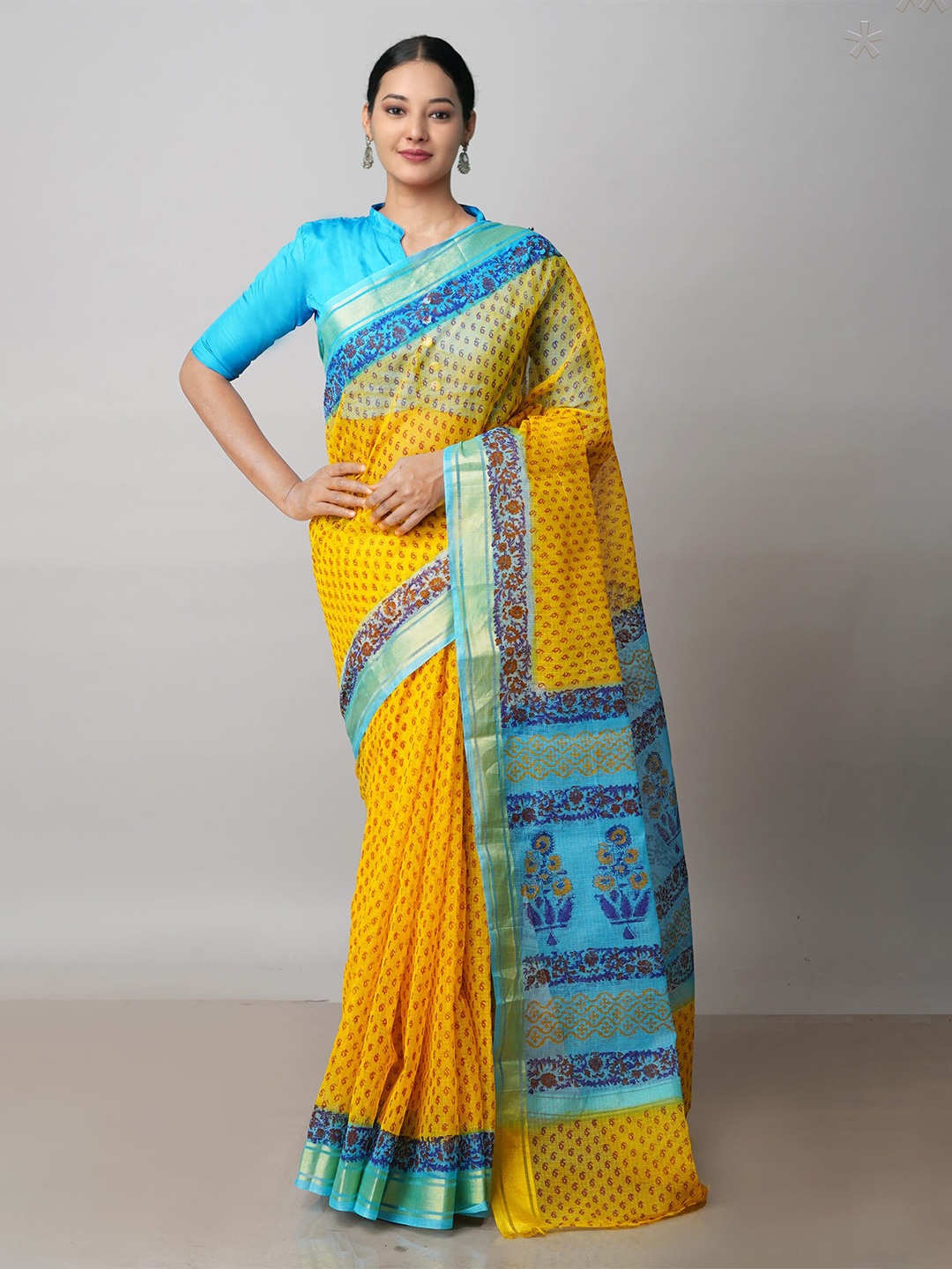 

Unnati Silks Ethnic Motifs Block Printed Pure Cotton Kota Saree, Yellow