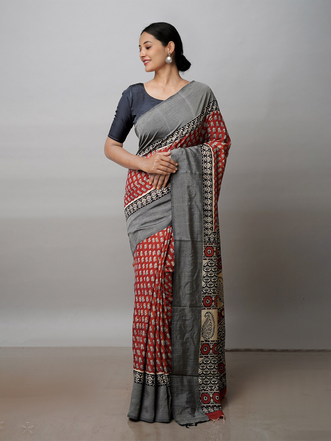 

Unnati Silks Ethnic Motifs Printed Chettinad Saree, Red