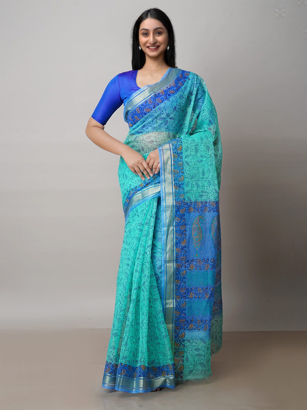 

Unnati Silks Ethnic Motifs Block Printed Pure Cotton Kota Saree, Green