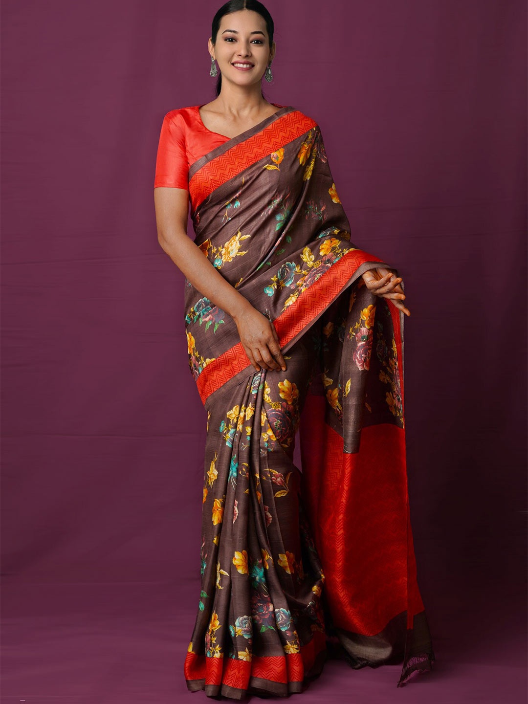 

Unnati Silks Ethnic Motifs Pure Silk Handloom Mysore Silk Saree, Brown
