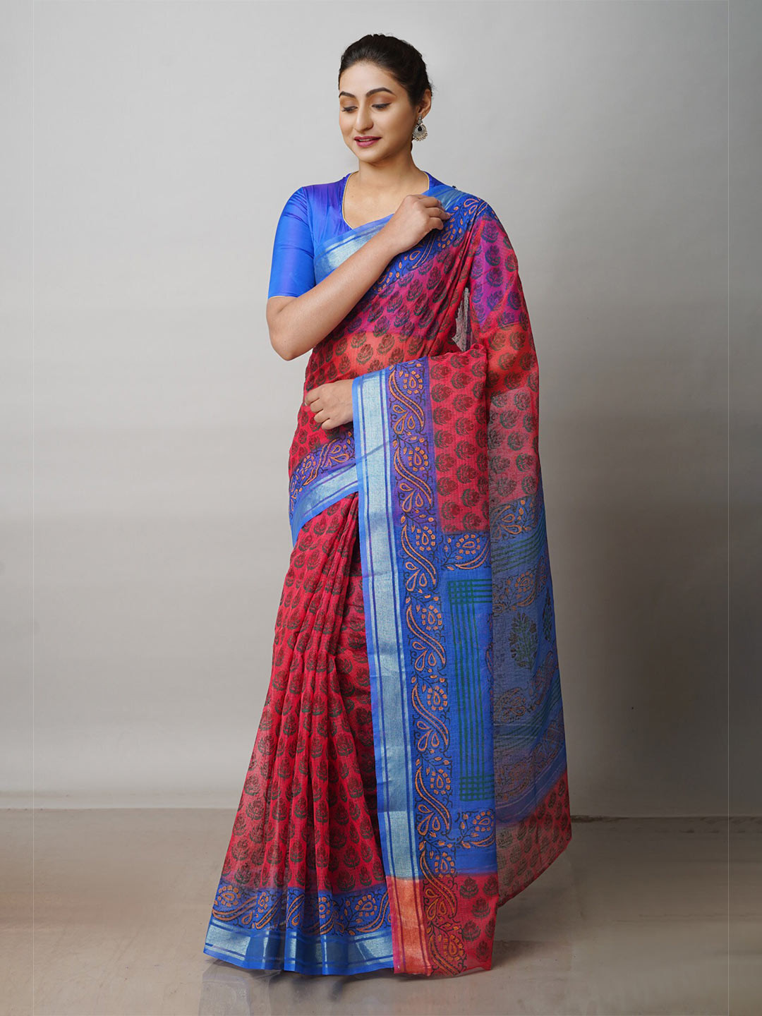 

Unnati Silks Ethnic Motifs Block Printed Pure Cotton Kota Saree, Red
