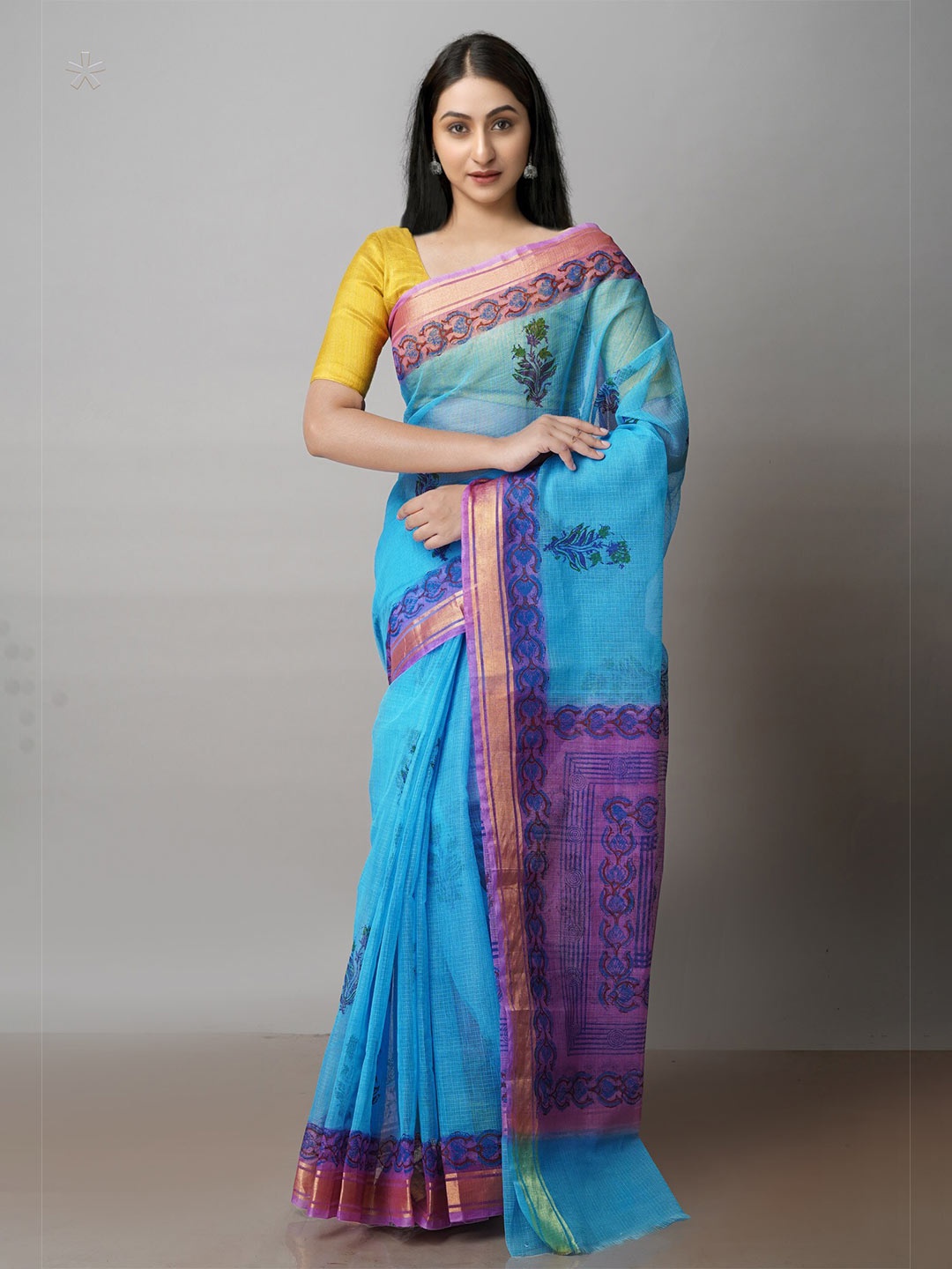 

Unnati Silks Floral Block Printed Pure Cotton Kota Saree, Blue