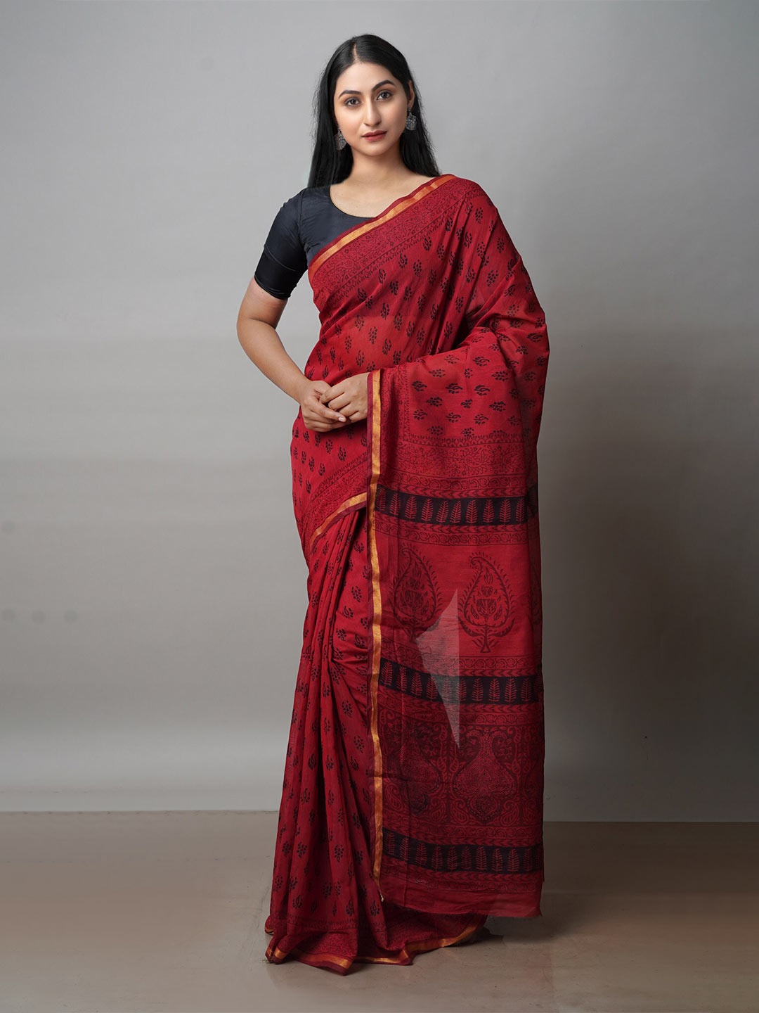 

Unnati Silks Bagh Printed Cotton Chanderi Saree, Red