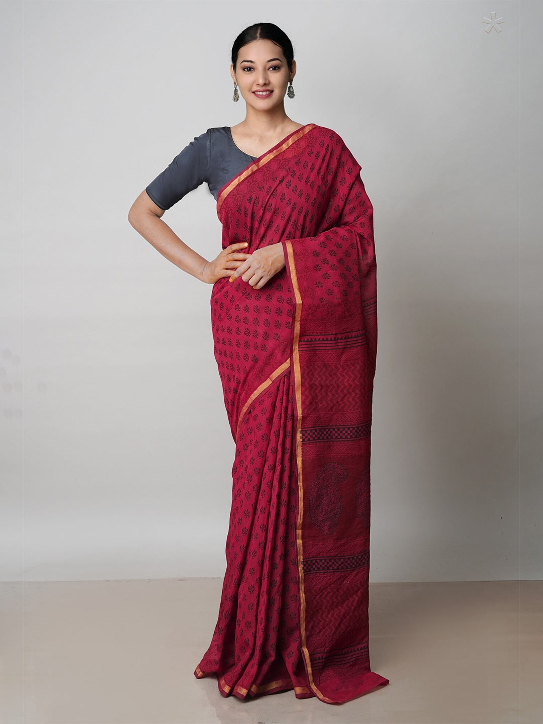 

Unnati Silks Bagh Zari Chanderi Saree, Red