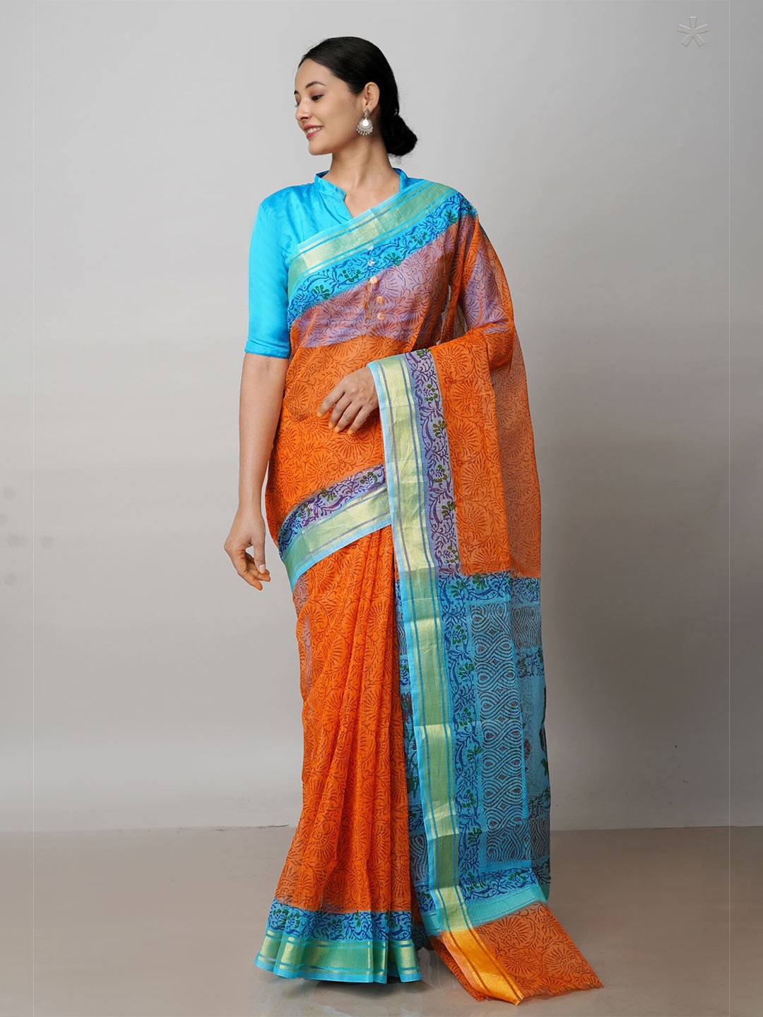 

Unnati Silks Ethnic Motifs Pure Cotton Handloom Kota Saree, Orange
