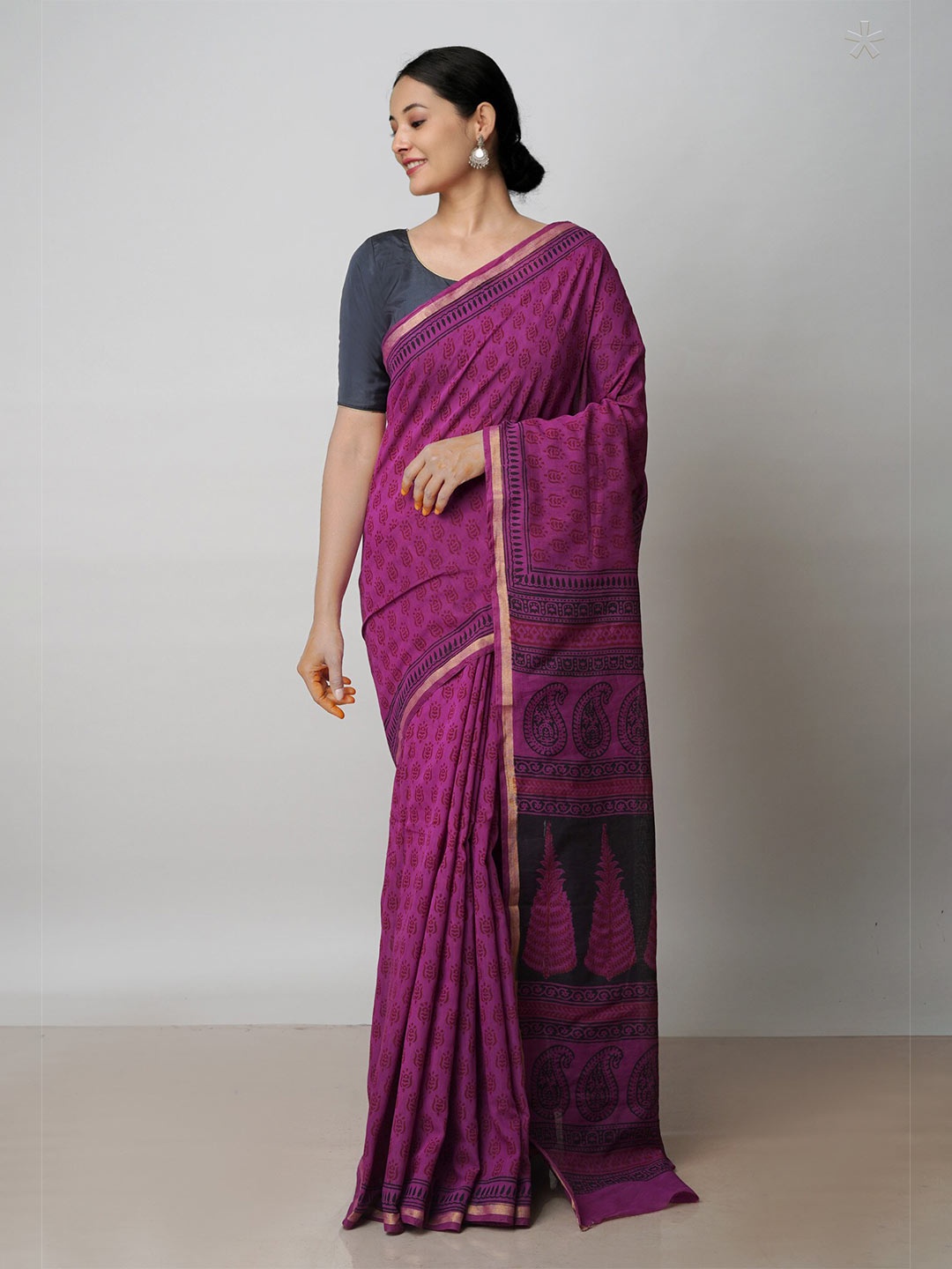 

Unnati Silks Bagh Printed Zari Chanderi Saree, Purple