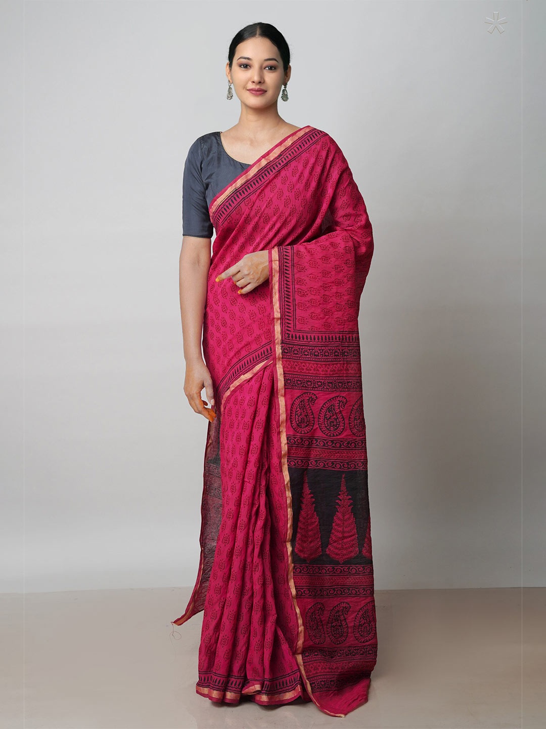 

Unnati Silks Bagh Printed Cotton Chanderi Saree, Pink