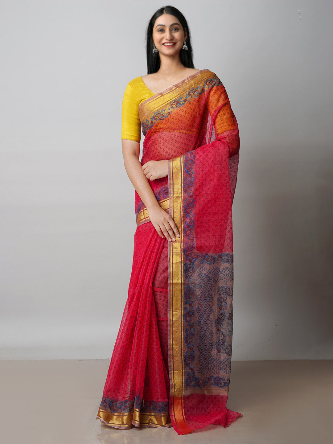 

Unnati Silks Ethnic Motifs Zari Pure Cotton Kota Saree, Red