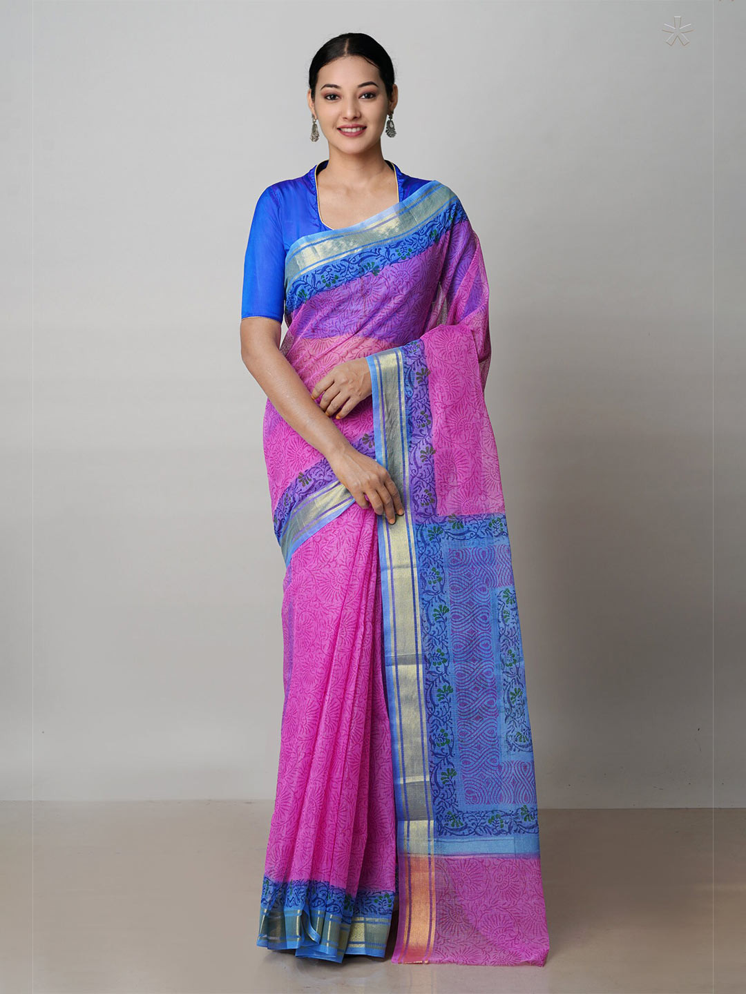 

Unnati Silks Ethnic Motifs Zari Pure Cotton Kota Saree, Pink