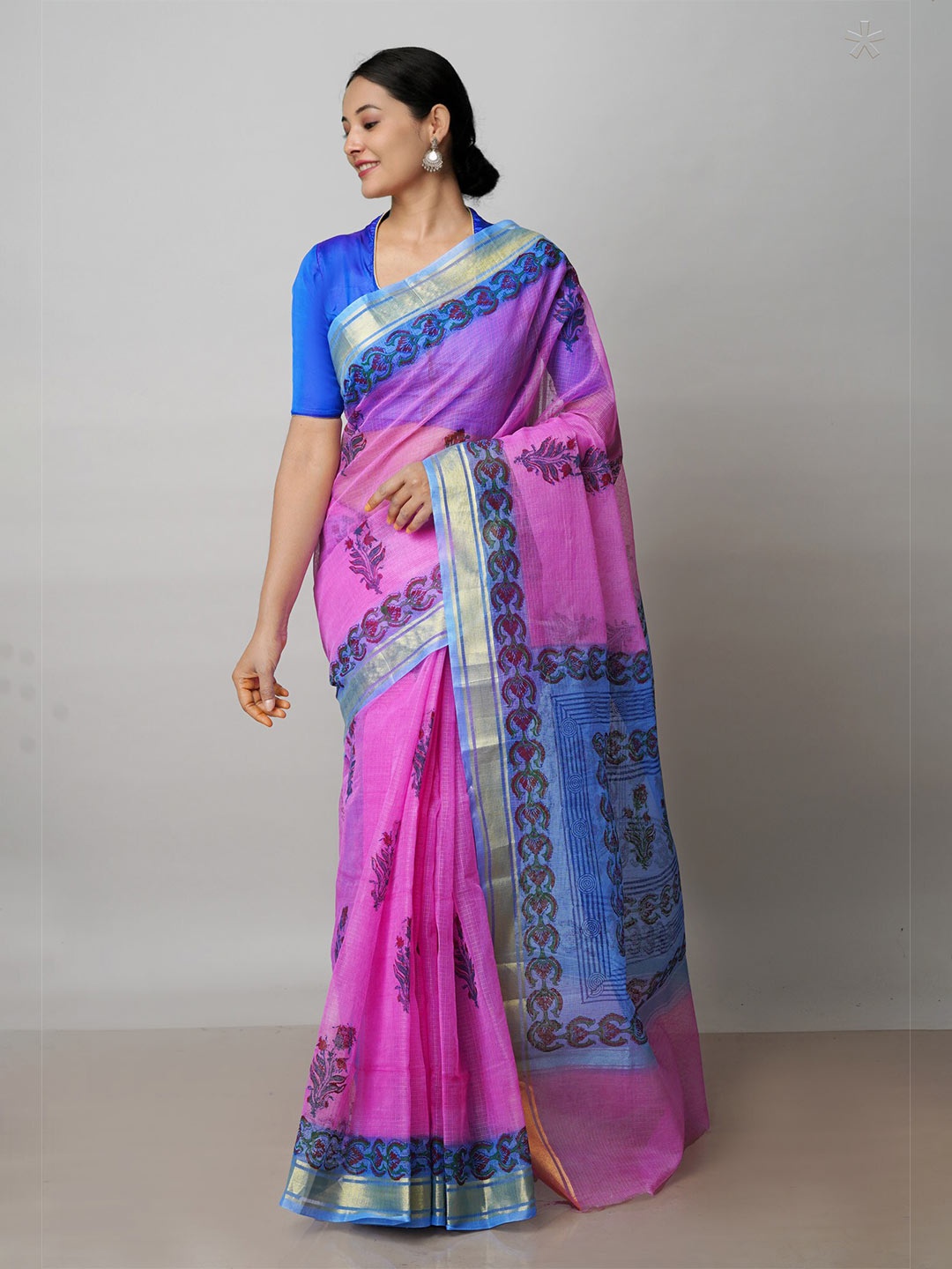 

Unnati Silks Ethnic Motifs Zari Pure Cotton Handloom Kota Saree, Pink