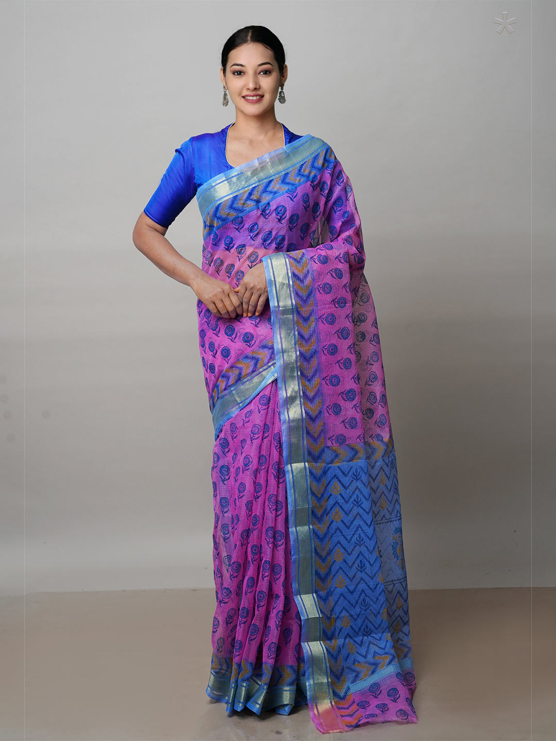 

Unnati Silks Ethnic Motifs Block Printed Pure Cotton Kota Saree, Pink