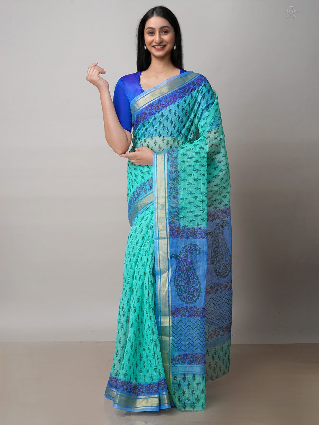 

Unnati Silks Ethnic Motifs Printed Pure Cotton Handloom Kota Saree, Green