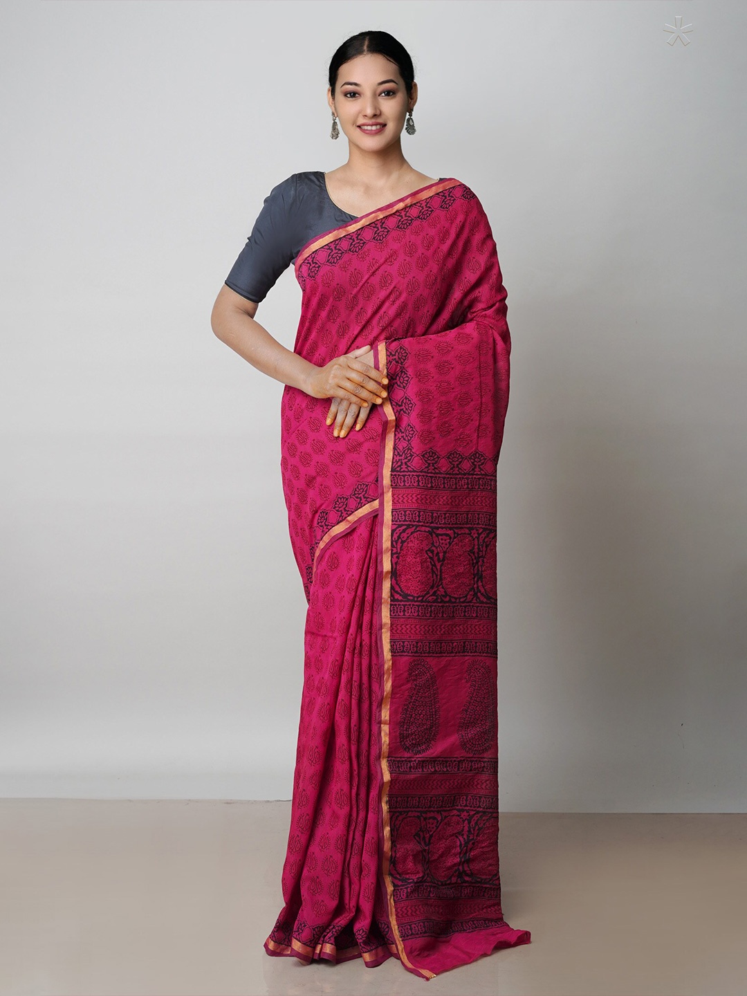 

Unnati Silks Bagh Printed Chanderi Saree, Pink
