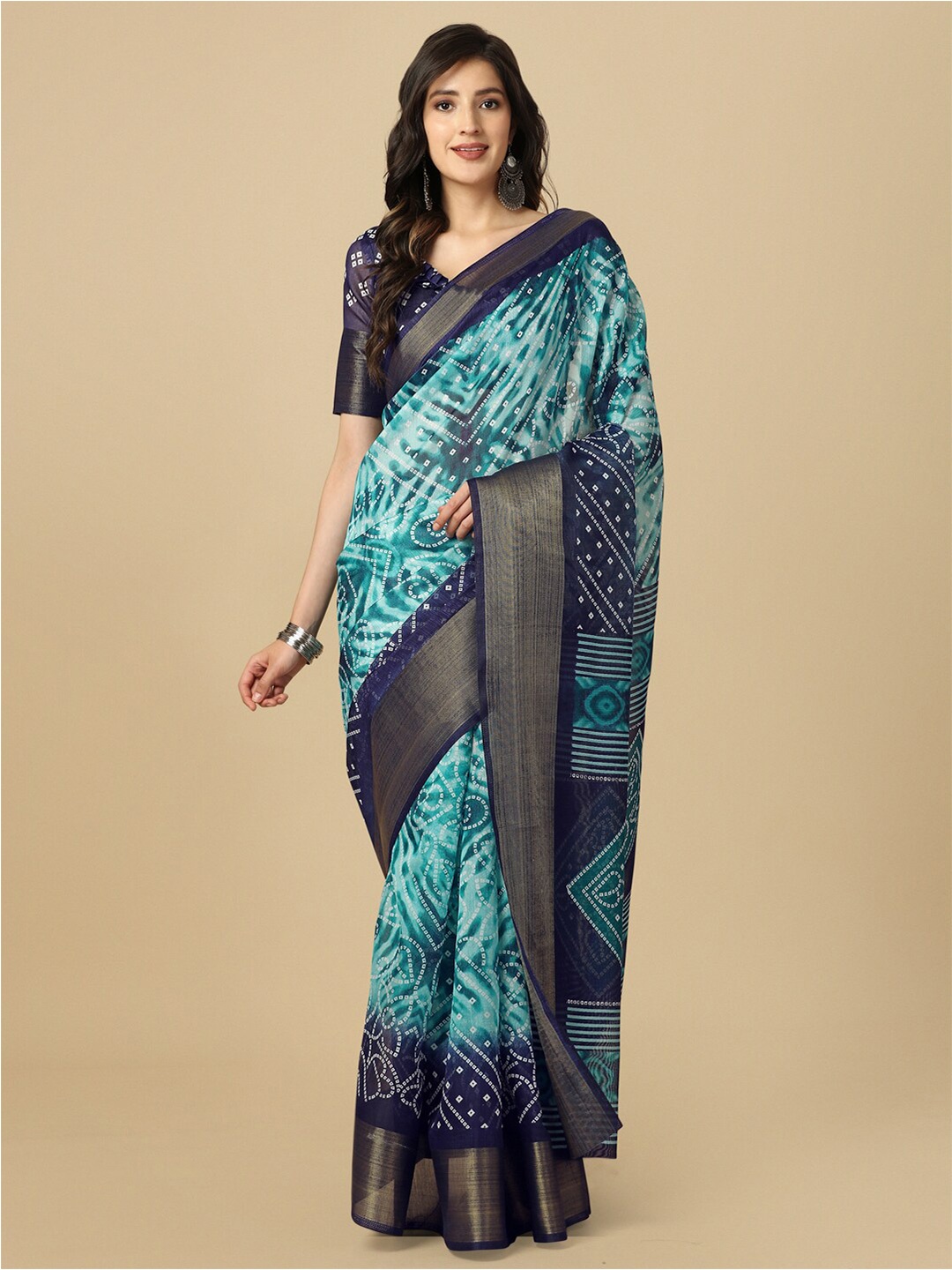 

KALINI Printed Bandhani Saree, Blue