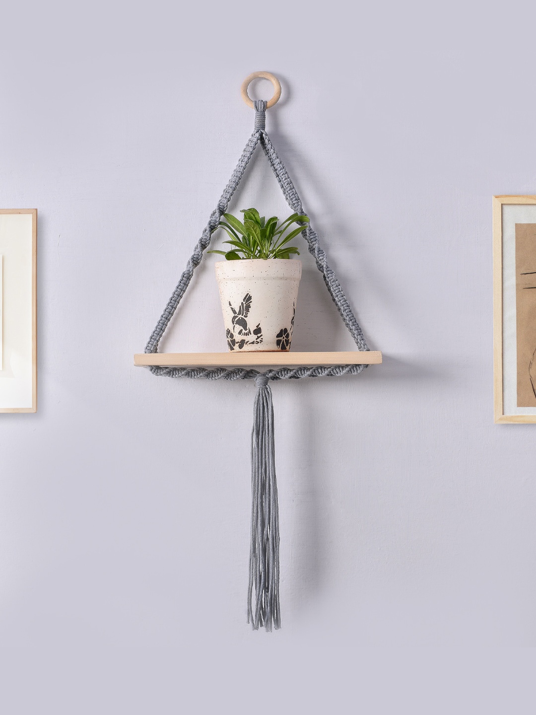 

Decazone Wooden Twisted Macrame Hanging Shelf, Beige