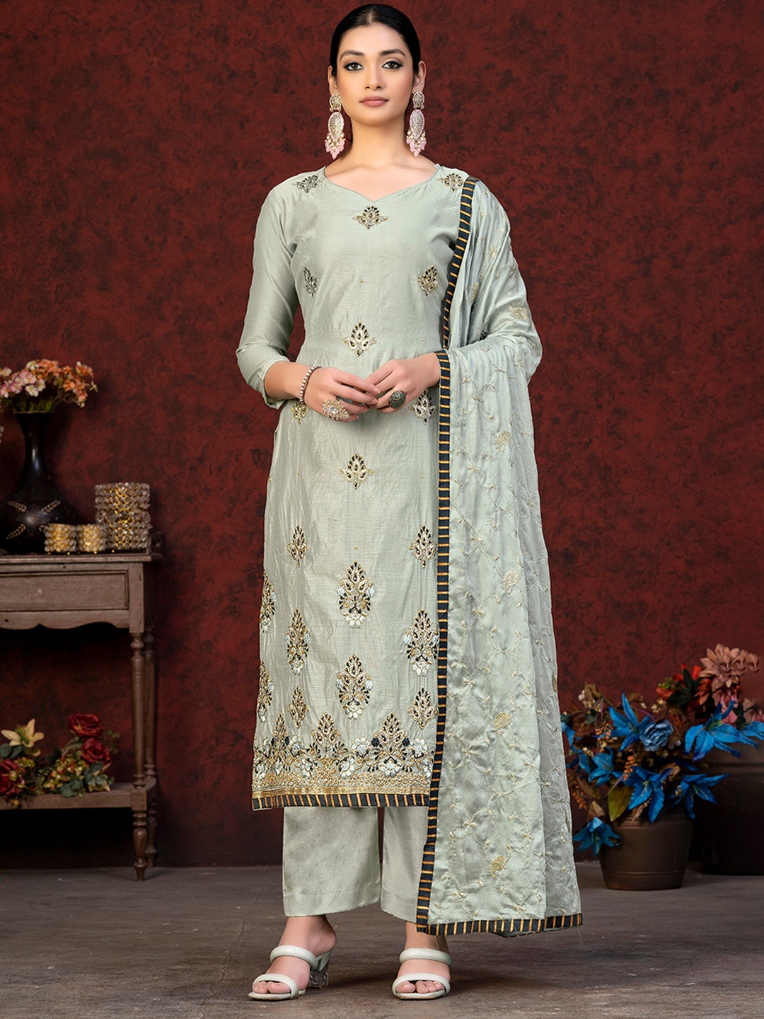 

SHADOW & SAINING Embroidered Unstitched Dress Material, Grey