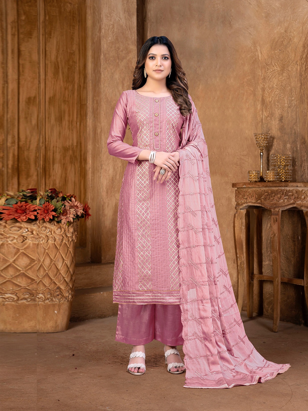 

SHADOW & SAINING Embroidered Unstitched Dress Material With Dupatta, Purple