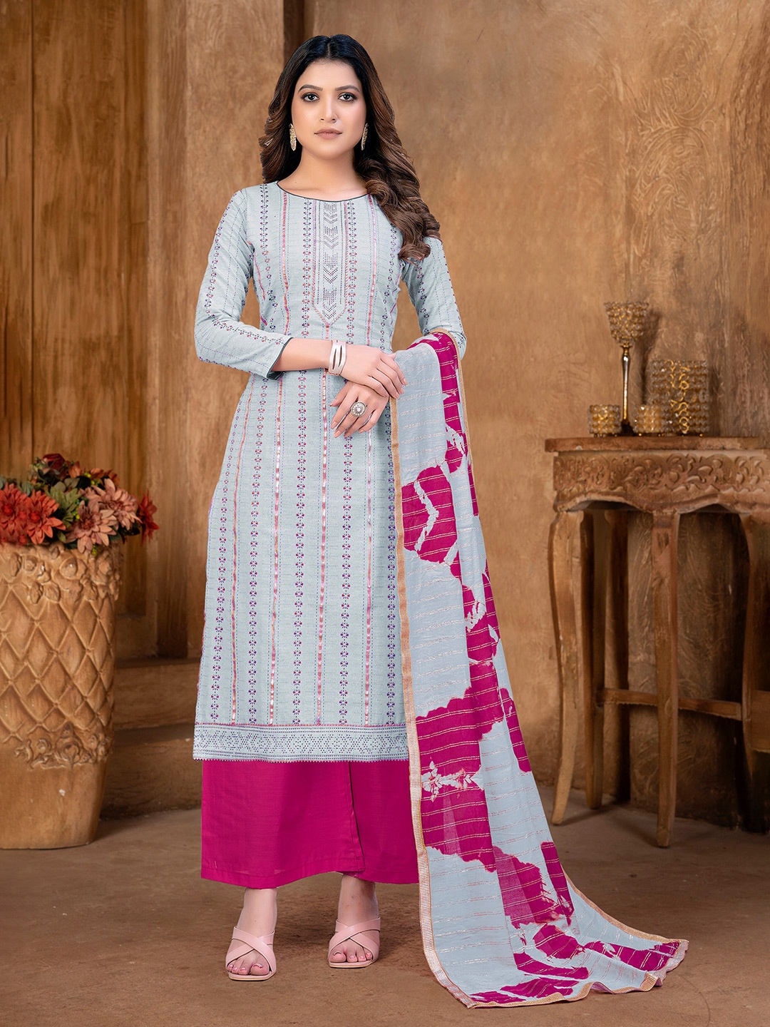 

SHADOW & SAINING Embroidered Unstitched Dress Material, Teal