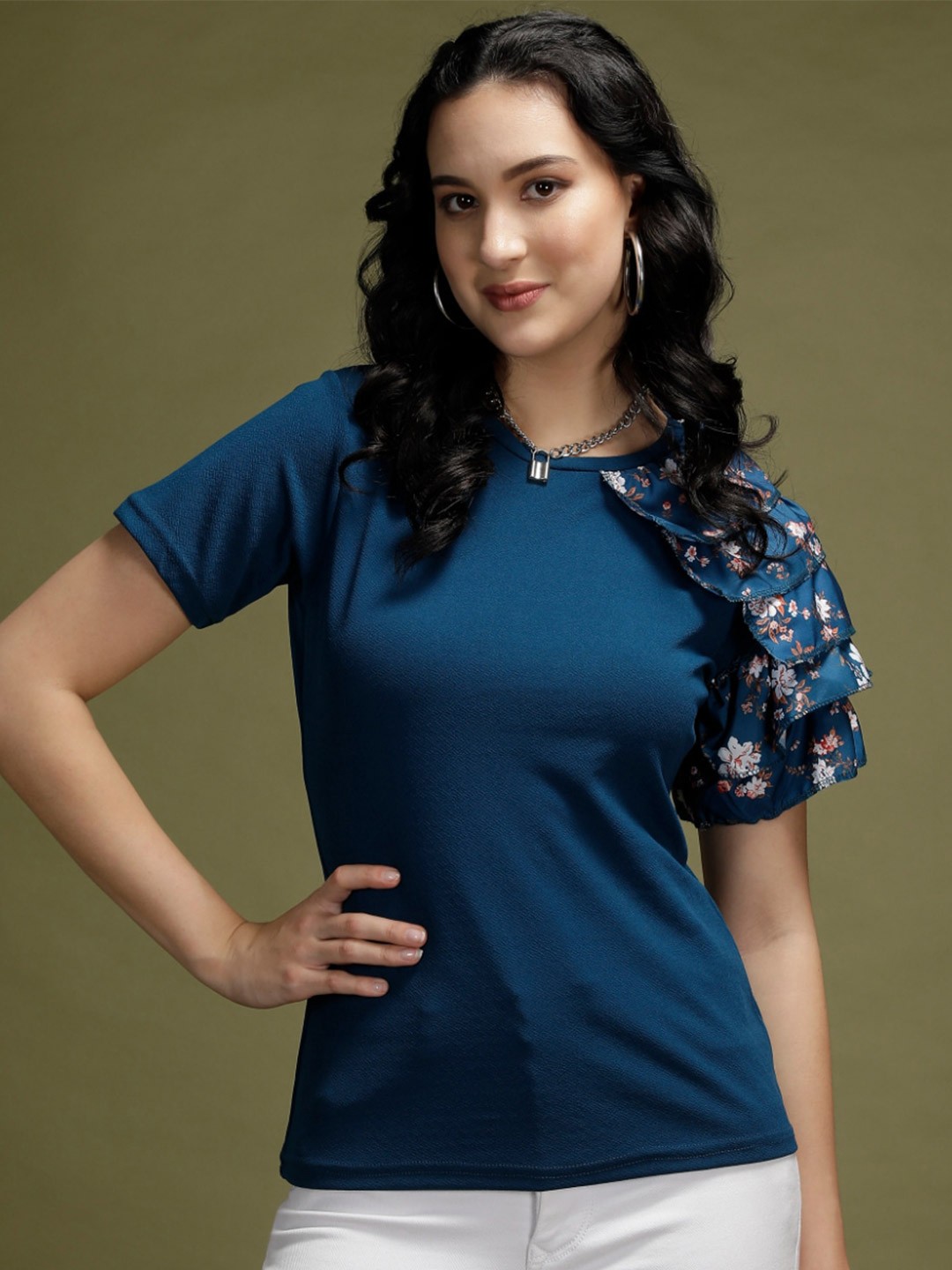 

WESTHOOD Round Neck Layered Top, Teal