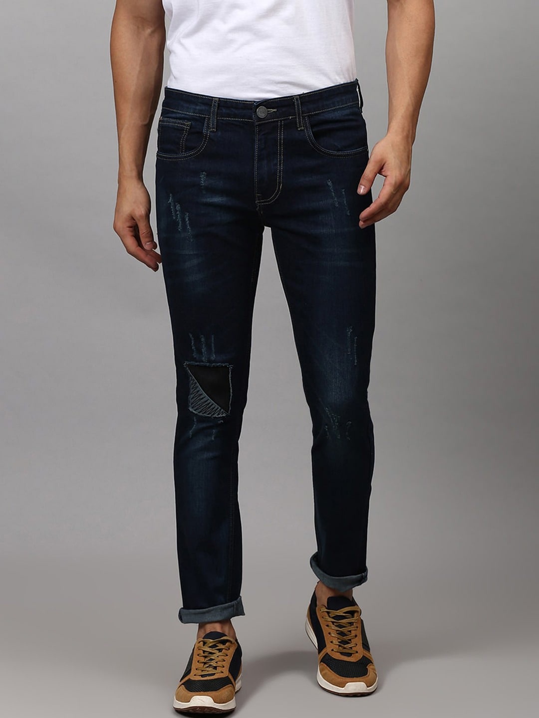 

Campus Sutra Men Navy Blue Smart Slim Fit Low Distress Light Fade Stretchable Cotton Jeans