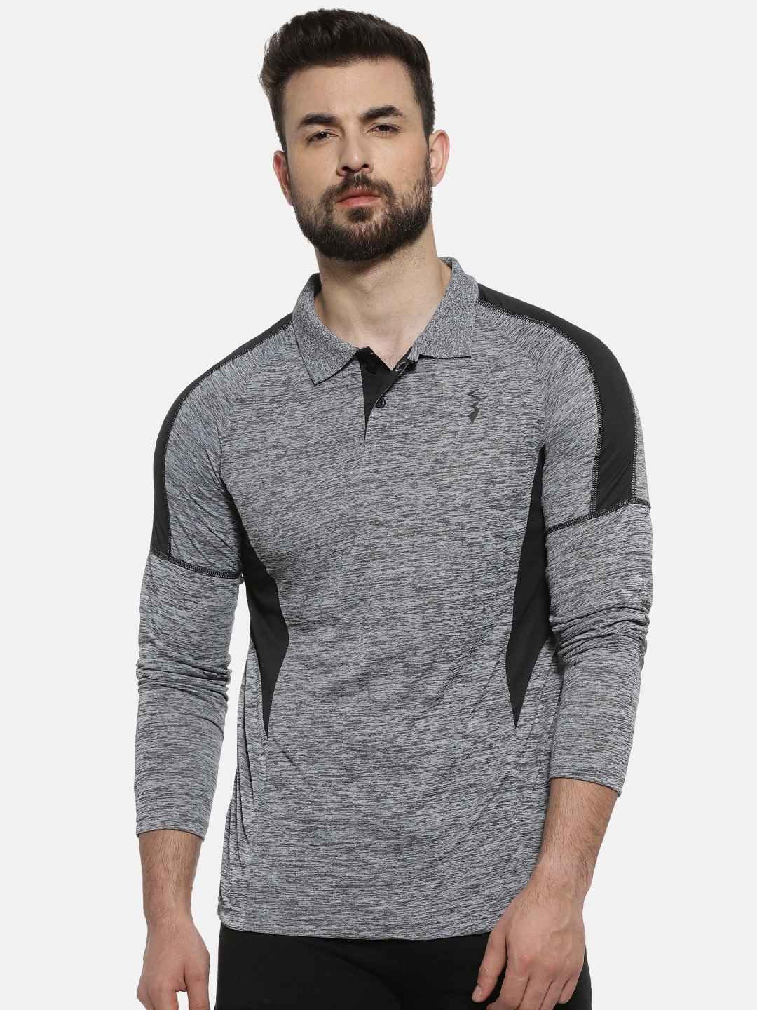 

Campus Sutra Grey Polo Collar Relaxed Fit Sports T-shirt, Grey melange