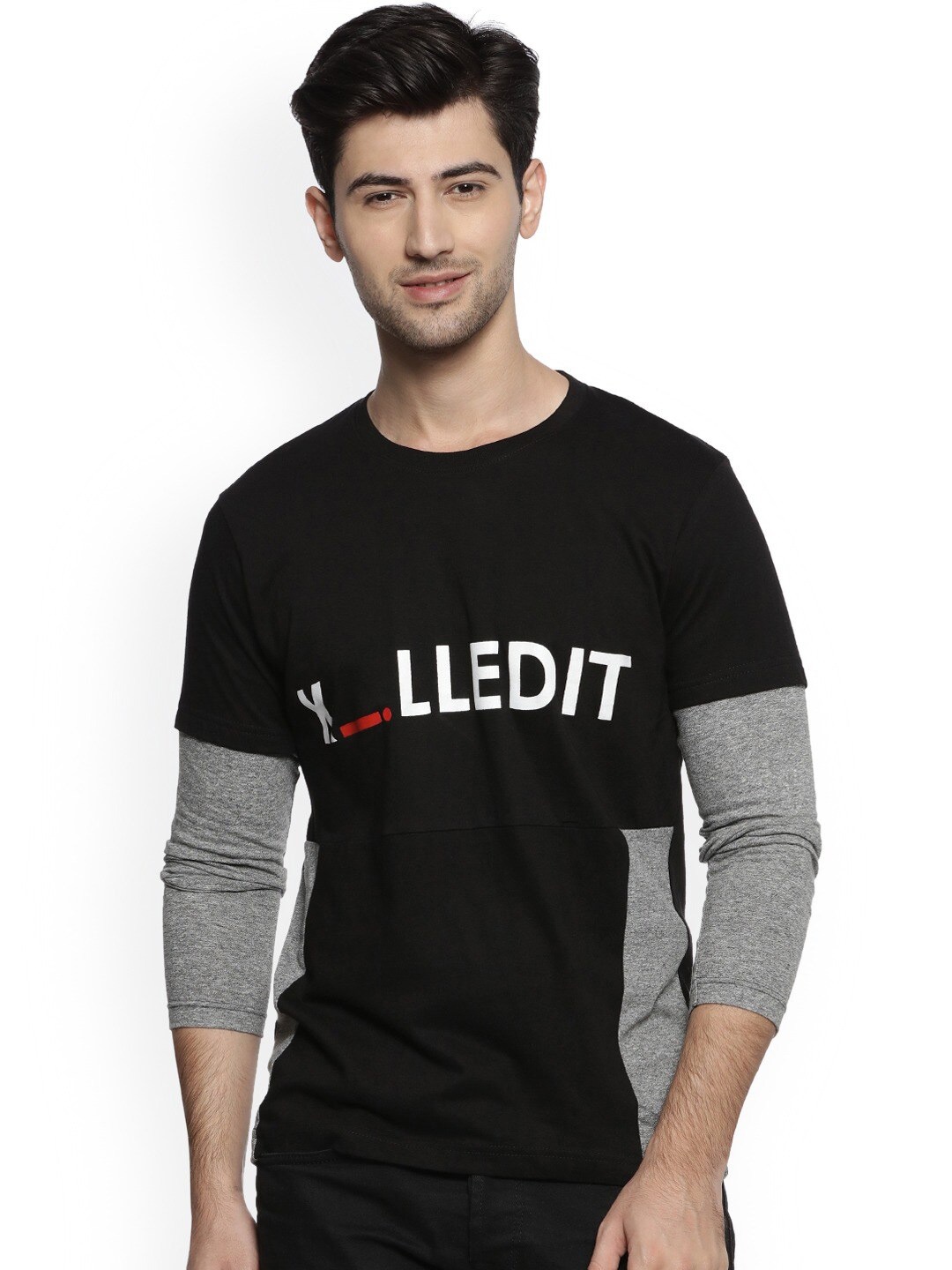 

Campus Sutra Relaxed Fit Typography Printed Casual Cotton T-shirt, Black