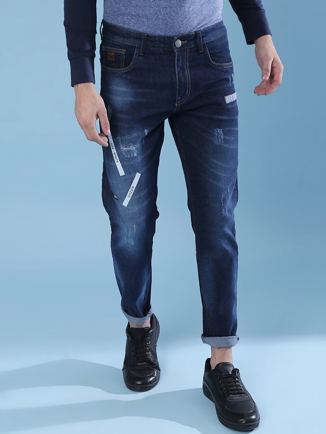 

Campus Sutra Men Navy Blue Smart Slim Fit Mildly Distressed Stretchable Cotton Jeans