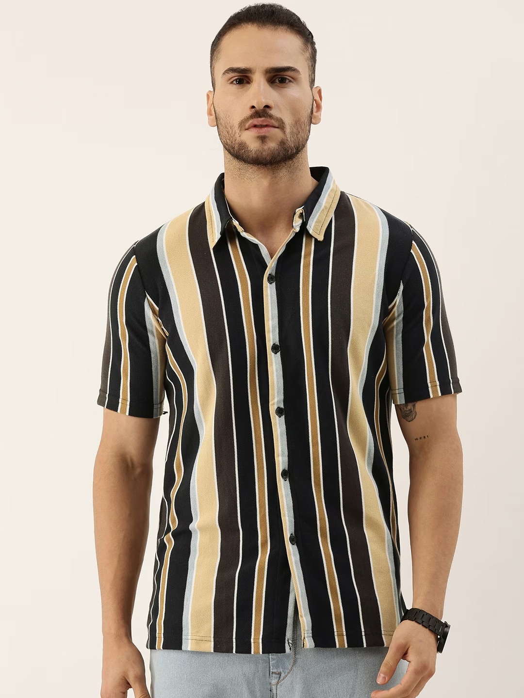 

Campus Sutra Striped Classic Casual Shirt, Black