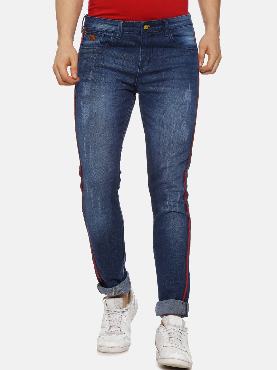 

Campus Sutra Men Navy Blue Smart Slim Fit Low Distress Heavy Fade Stretchable Cotton Jeans