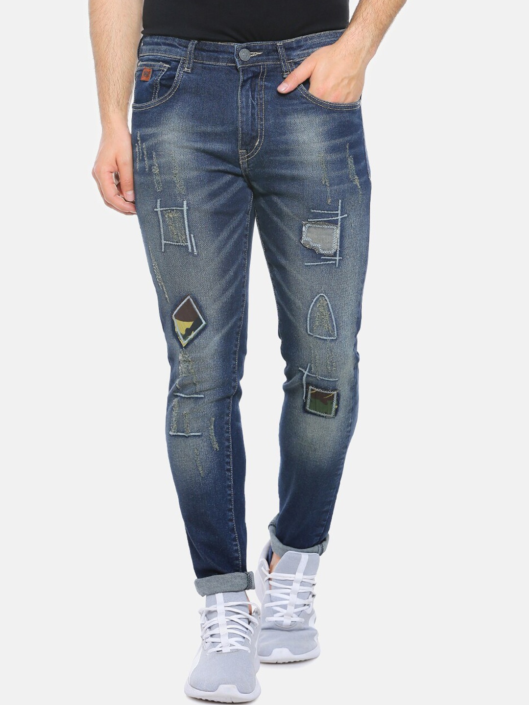 

Campus Sutra Men Blue Smart Slim Fit Heavy Fade Low Distressed Stretchable Cotton Jeans