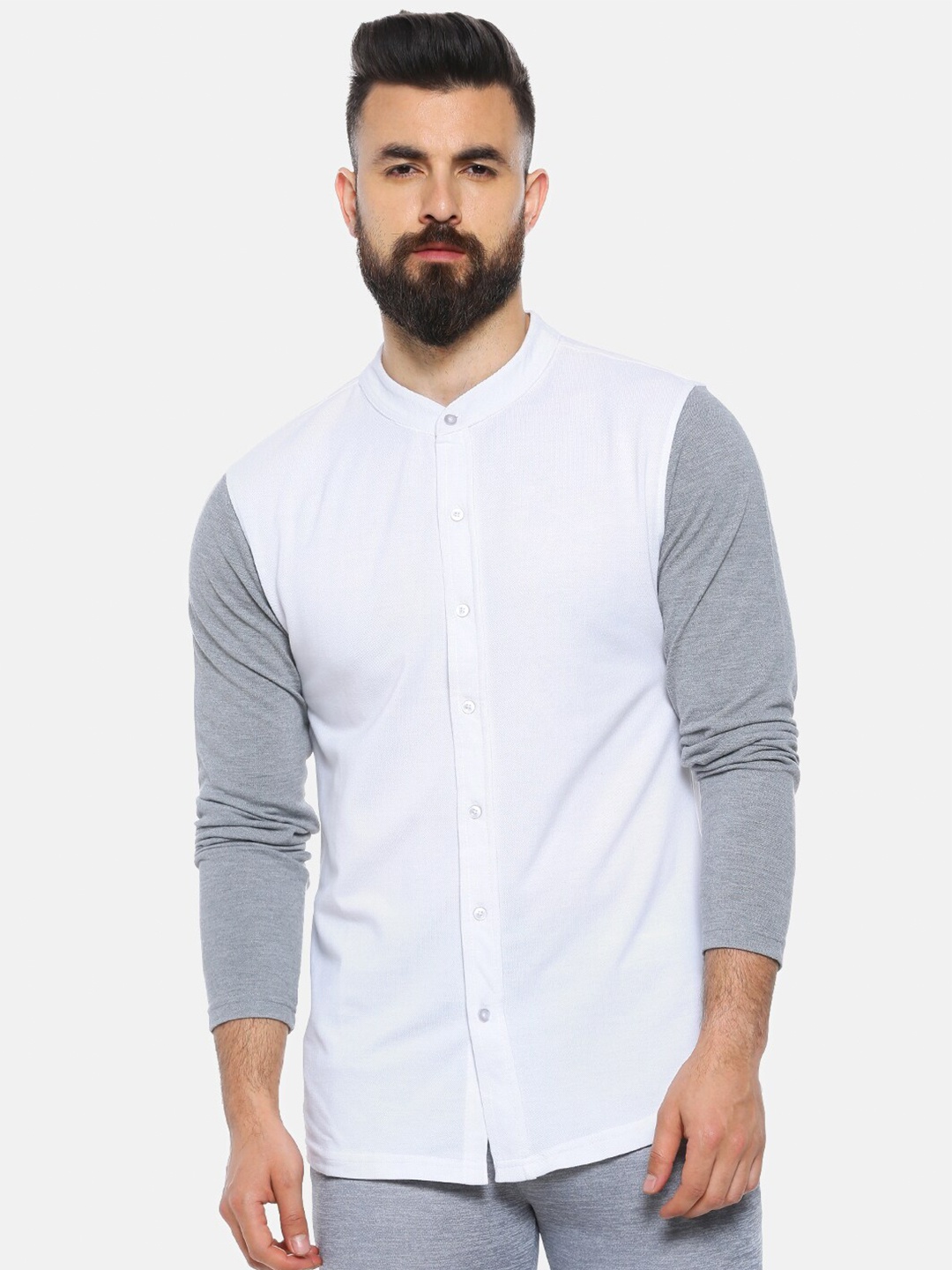 

Campus Sutra Classic Mandarin Collar Cotton Casual Shirt, White