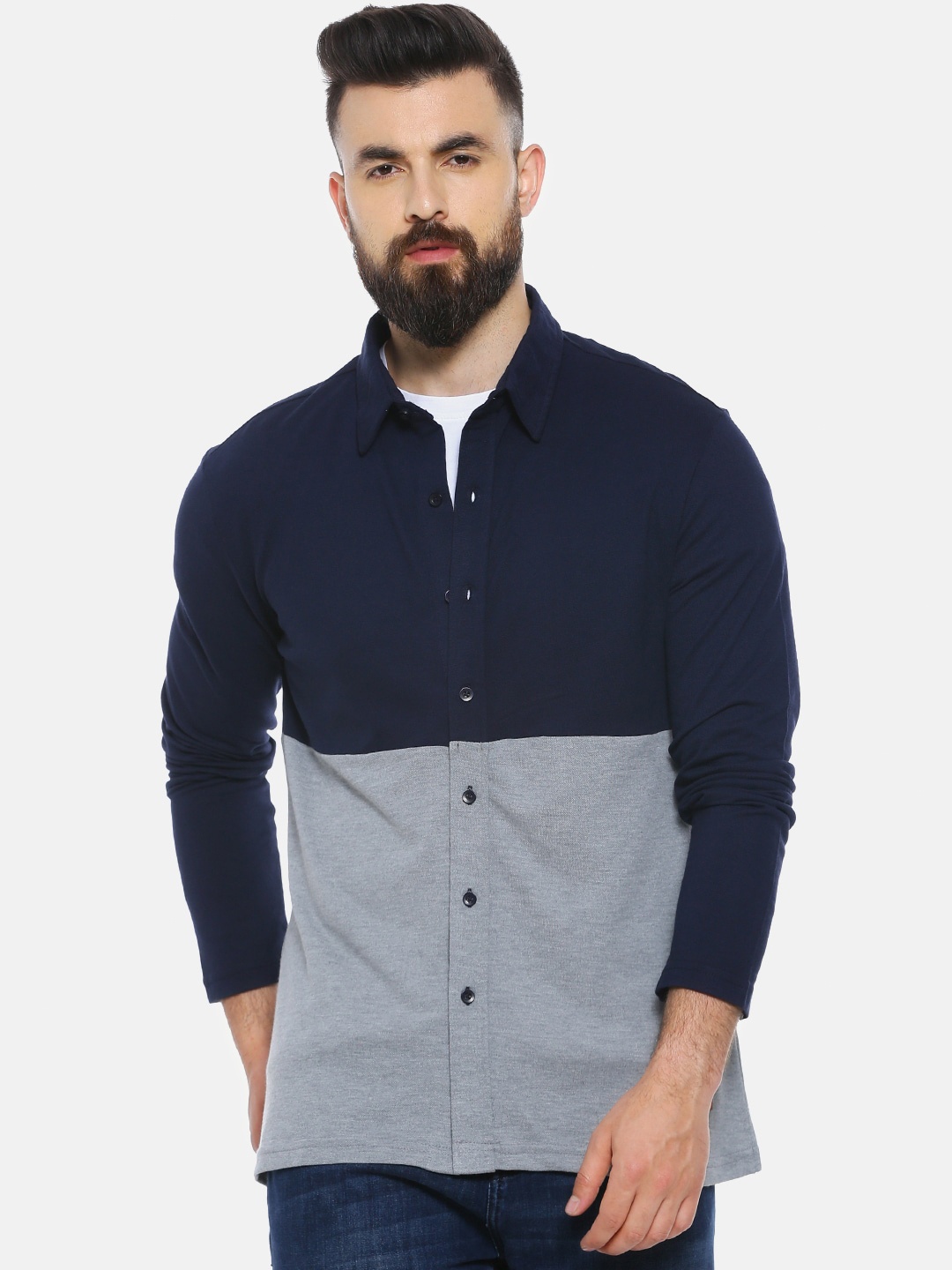 

Campus Sutra Classic Colourblocked Cotton Casual Shirt, Blue