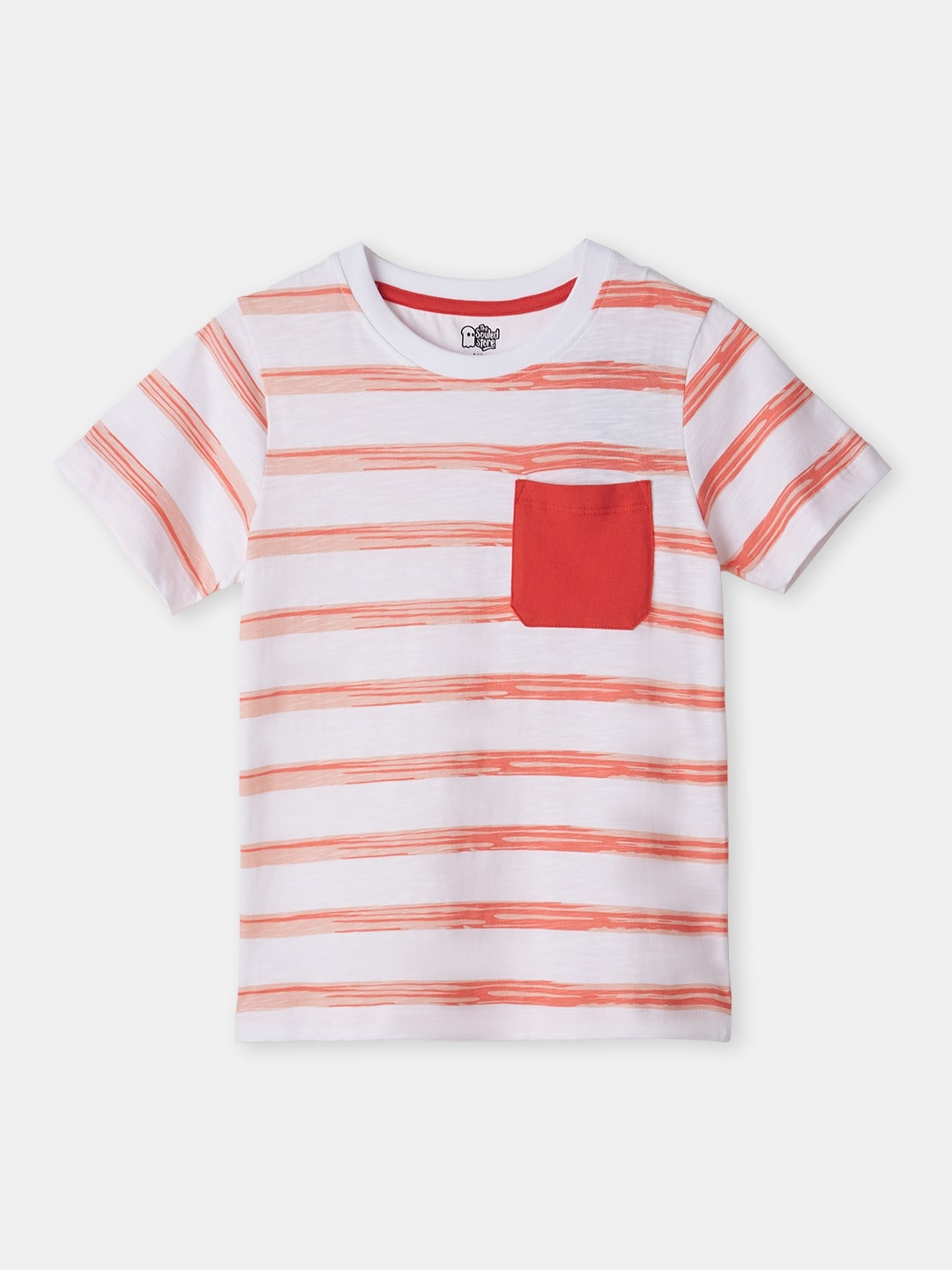 

The Souled Store Boys White & Red Striped Pure Cotton T-shirt