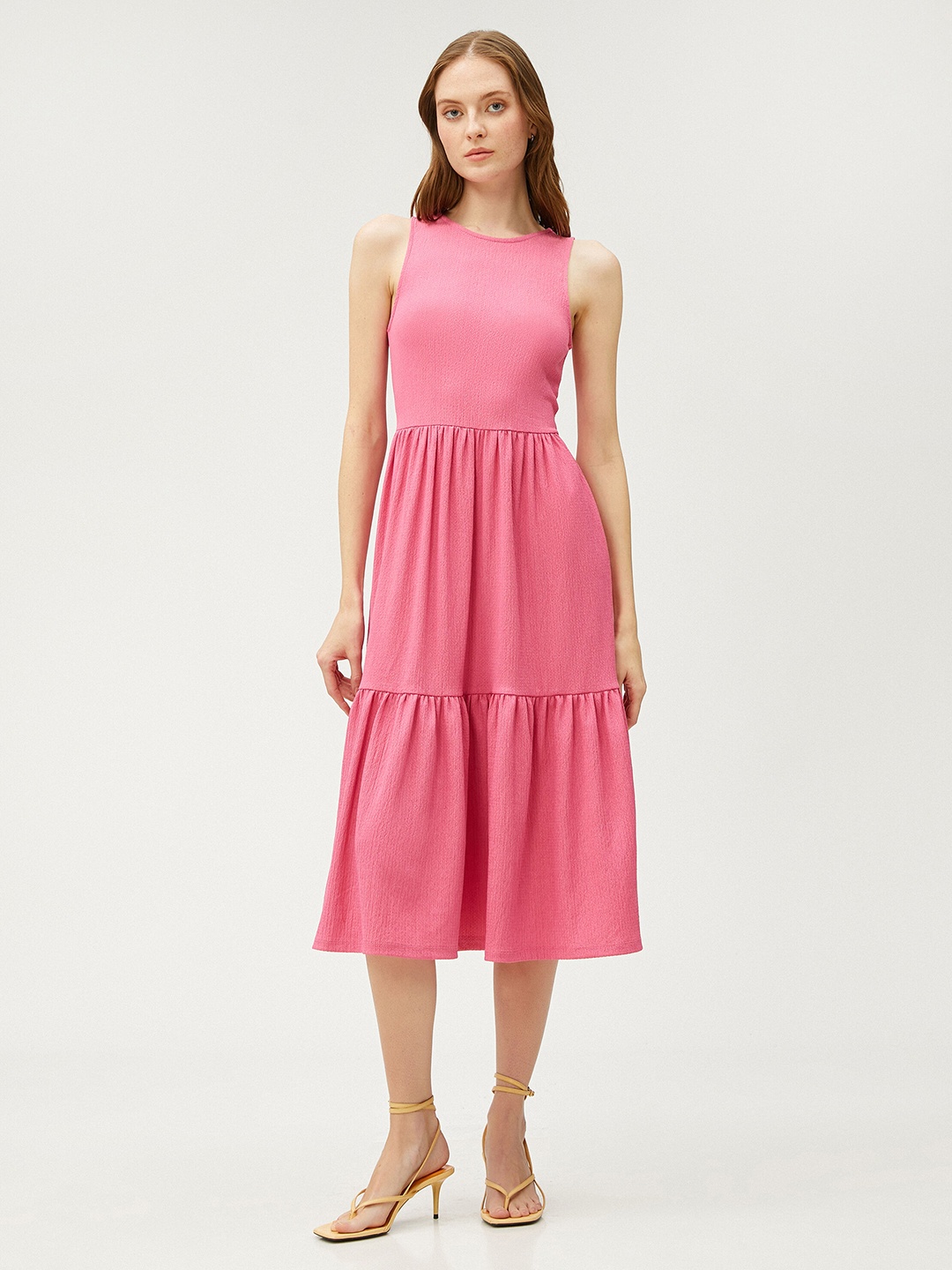 

Koton Sleeveless Fit & Flare Midi Dress, Pink