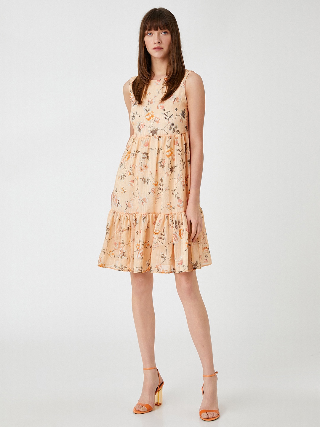 

Koton Floral Printed Fit & Flare Dress, Beige