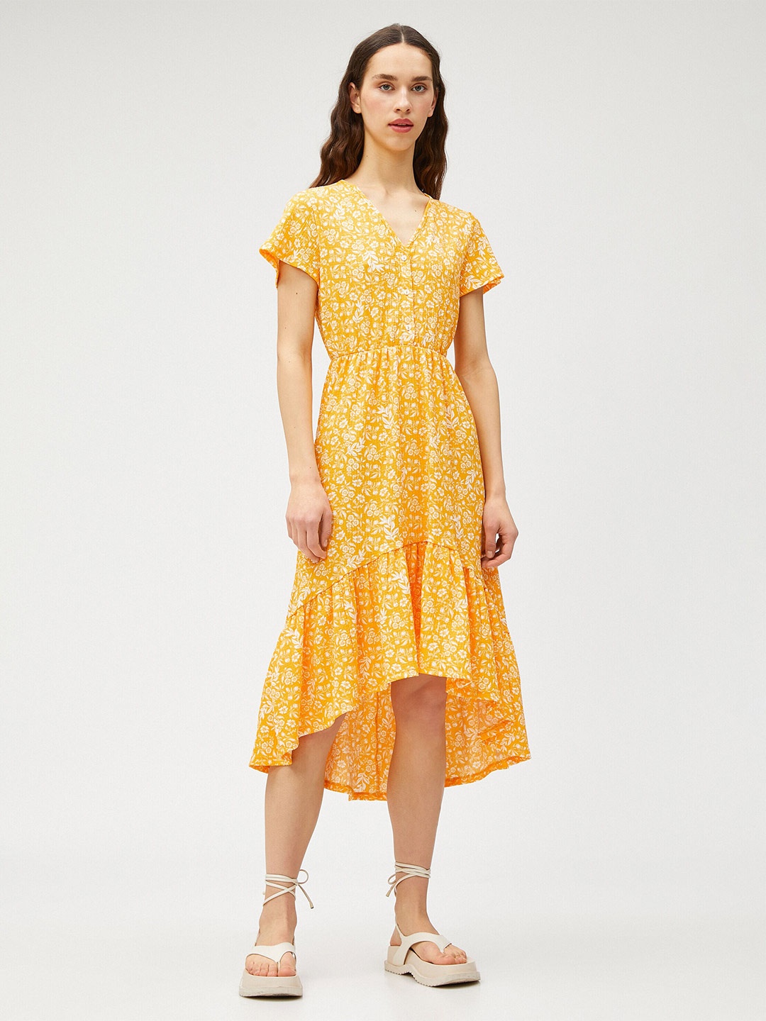 

Koton Floral Printed Fit & Flare Midi Dress, Yellow