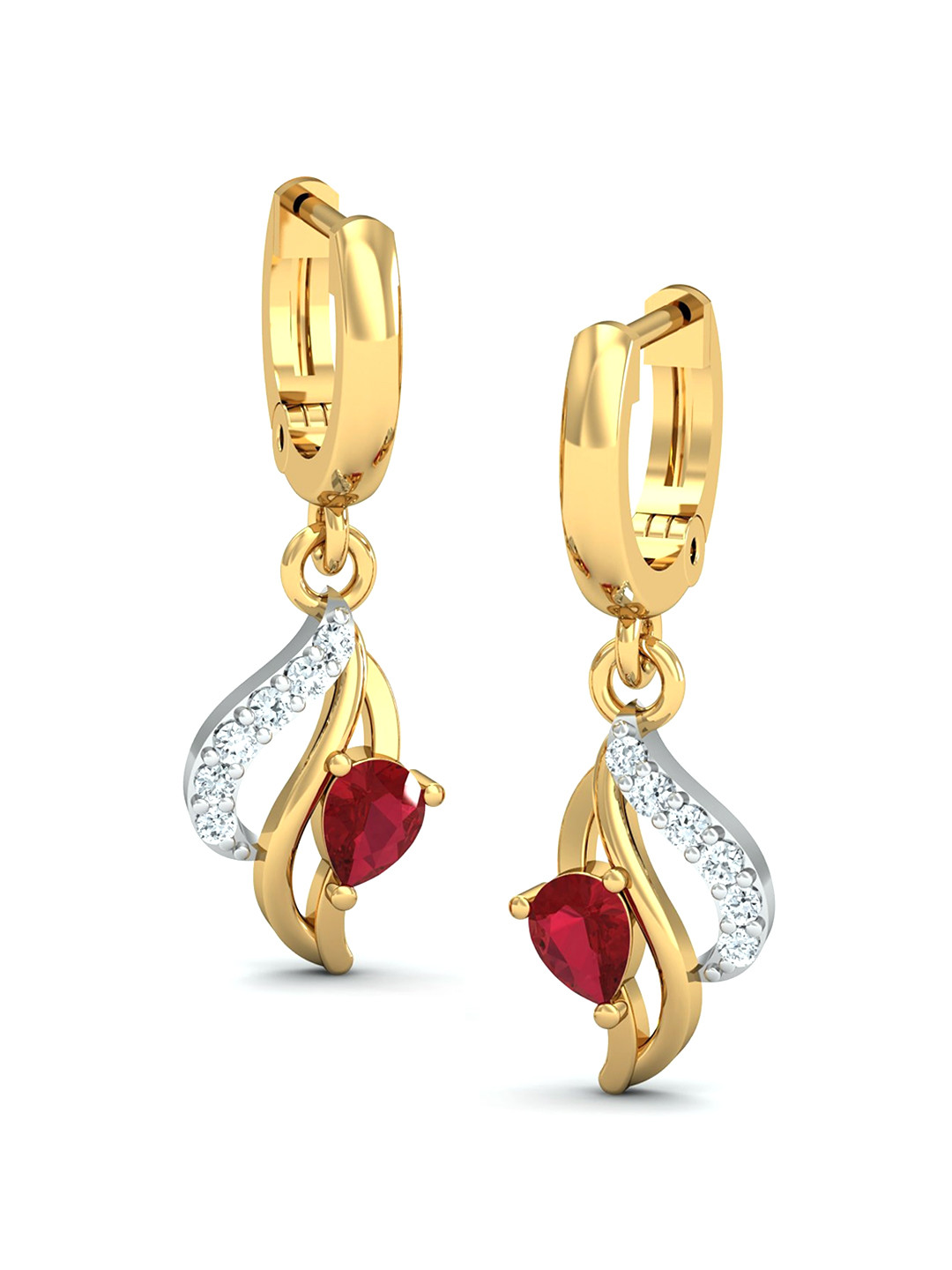 

KUBERBOX Chivalric Ruby 18KT Gold Diamond Studded Hoop Earrings - 2.72gm