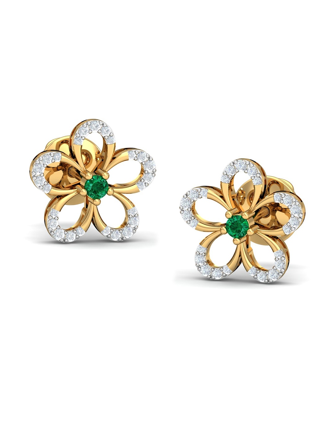 

KUBERBOX Bell Flower 18KT Gold Diamond Emerald Studded Earring-3.06gm