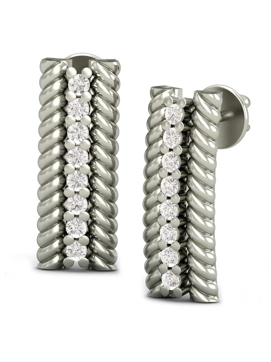 

KUBERBOX The Star Line Up 18KT White Gold Diamond-Studded Stud Earrings-2.96gm, Silver