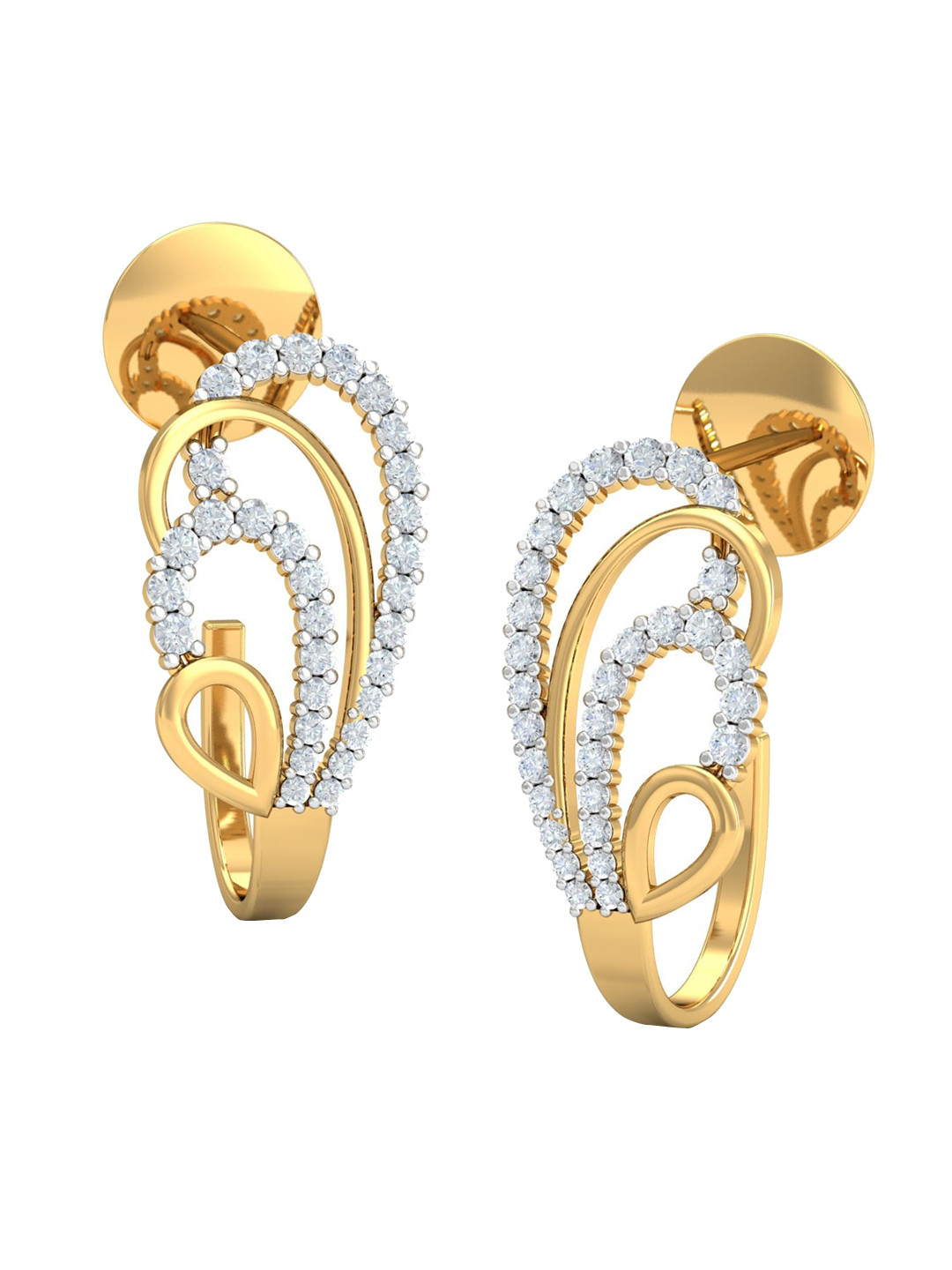 

KUBERBOX Glam 18KT Gold Diamond Studded Half Hoop Earrings-3.47gm