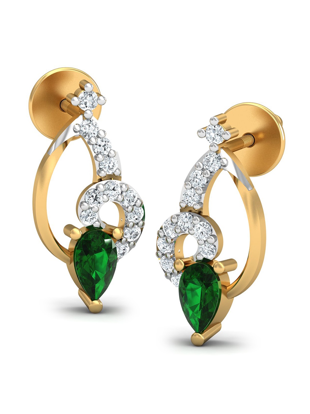 

KUBERBOX Imperial 18KT Gold Diamond Emerald Studded Stud Earrings-2.72gm